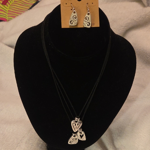 Brighton Jewelry - Brighton Black and Silver 3 Heart Necklace Set & Matching Earrings